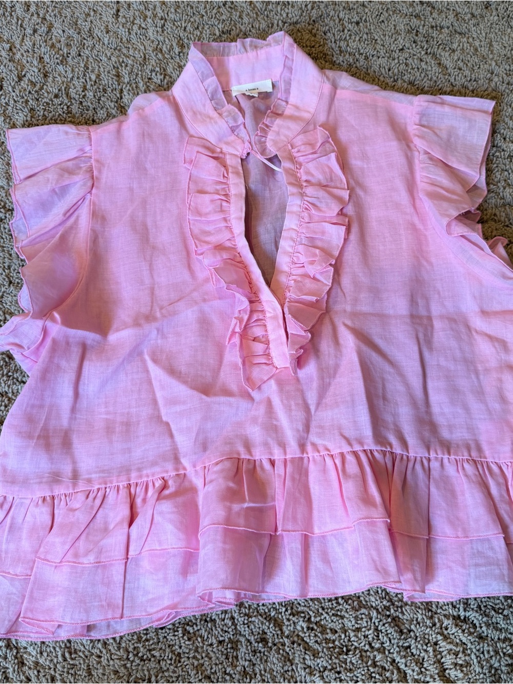 Light Pink Ruffle Sleeve Blouse with V-Neck